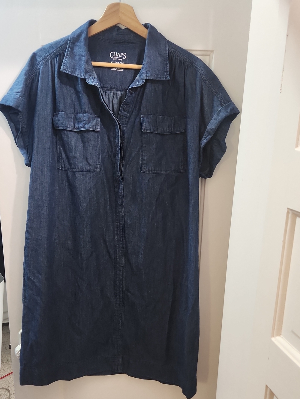 Chaps XL Indigo Blue Short-Sleeve Denim Shirt Dress